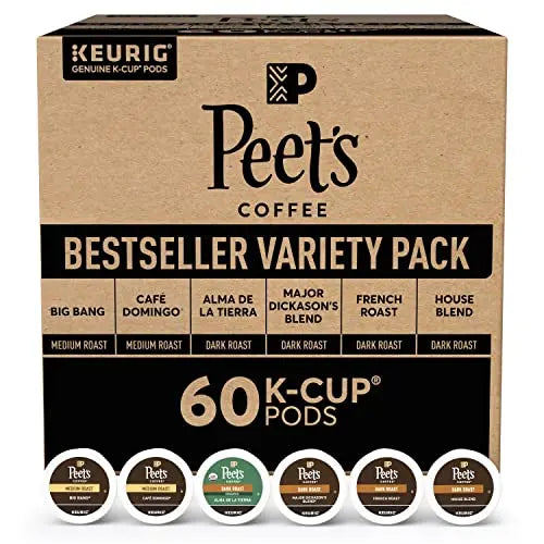 Peet’s Coffee Bestseller Variety Pack: Major Dickason’s, Big Bang, French Roast, Café Domingo, Organic Alma De La Tierra, House Blend (60 Count)