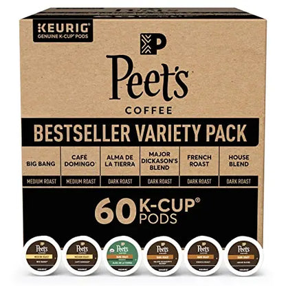 Peet’s Coffee Bestseller Variety Pack: Major Dickason’s, Big Bang, French Roast, Café Domingo, Organic Alma De La Tierra, House Blend (60 Count)