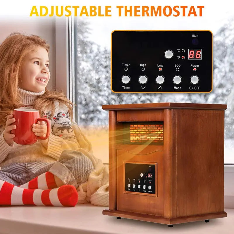 LifePlus Space Heater Electric Infrared Quartz Portable Wood 1500W Freestanding with Remote Control