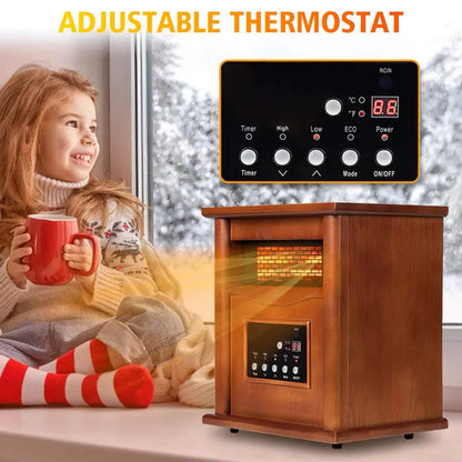 LifePlus Space Heater Electric Infrared Quartz Portable Wood 1500W Freestanding with Remote Control