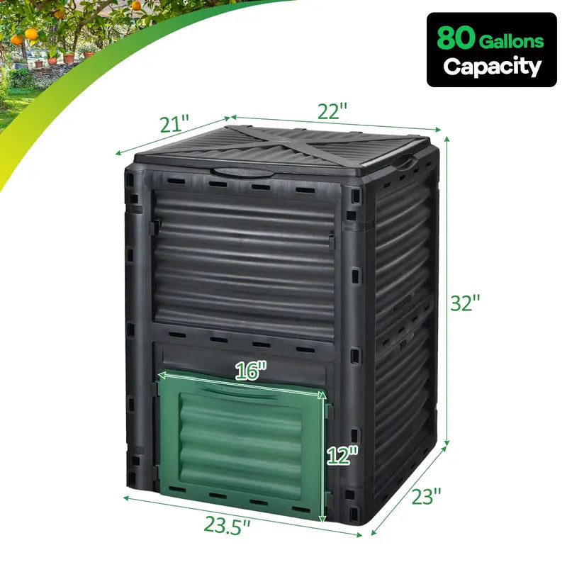 Large 80-Gallon Outdoor Compost Bin  300L Aeration-Friendly Design