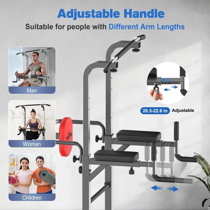RELIFE Power Tower Pull Up Bar Station, Adjustable Heights &amp; Armrests, Supports 450 lbs, Home Gym Equipment
