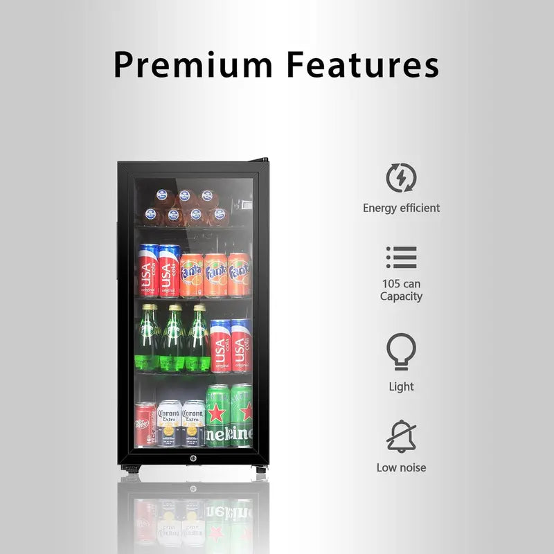 HAILANG Freestanding Beverage Refrigerator  105-Can Capacity, Energy-Efficient Cooling Unit