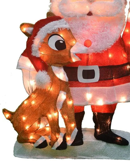 ProductWorks Santa & Rudolph 2D Outdoor Christmas Decoration with 70 Lights, Fabric & Metal, Incandescent