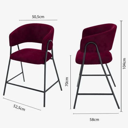 Lot de 2 tabourets de bar avec dossier, velours bordeaux Bonnie