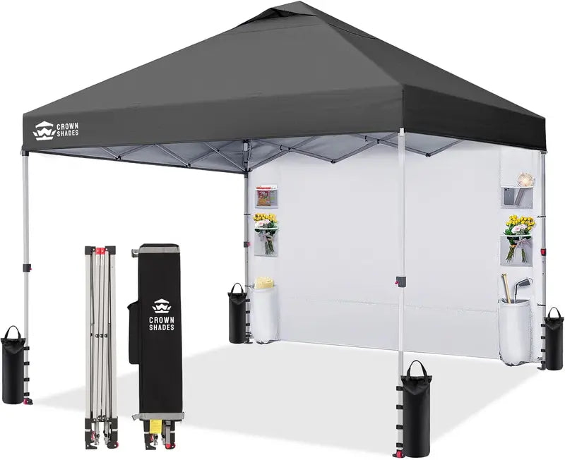 CROWN SHADES 10′ x 10′ Pop-Up Canopy: One-Touch Setup with Center-Lock Mechanism, Integrated Sidewall Pockets, and Portable Beach or Camping Shelter