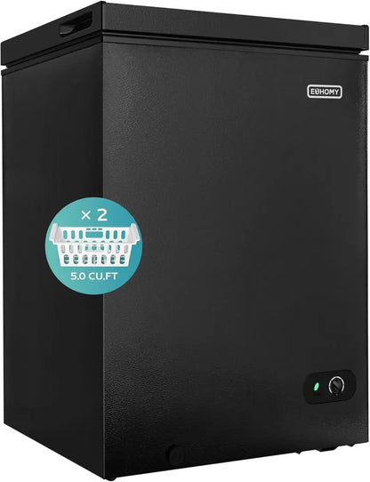 EUHOMY 3.5 Cu Ft Compact Chest Freezer with Removable Basket & 7-Level Thermostat