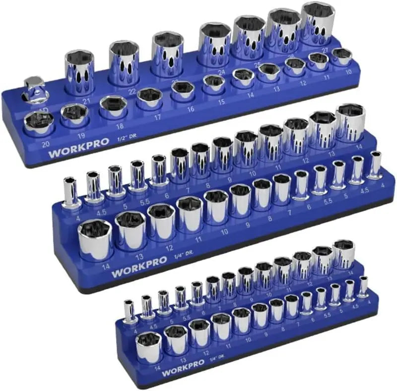WORKPRO Magnetic Socket Organizer for 1/4″, 3/8″, and 1/2″ Drive  Metric & SAE Sizes (Sockets Not Included)