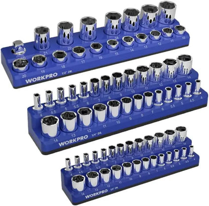 WORKPRO Magnetic Socket Organizer for 1/4″, 3/8″, and 1/2″ Drive  Metric & SAE Sizes (Sockets Not Included)