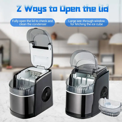 Compact Countertop Ice Maker  26.5 lbs/24H Output, 9-Cube Cycle in 6 Minutes, Self-Cleaning