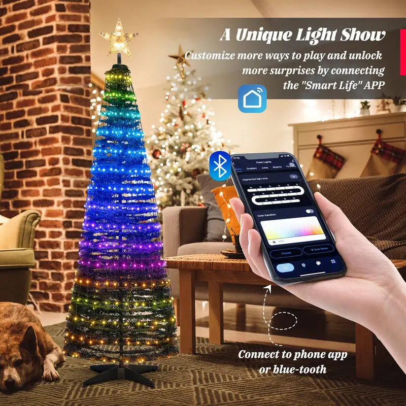 6-Foot Pop-Up Christmas Tree  Collapsible Pre-Lit Xmas Tree with 282 RGB LED Lights