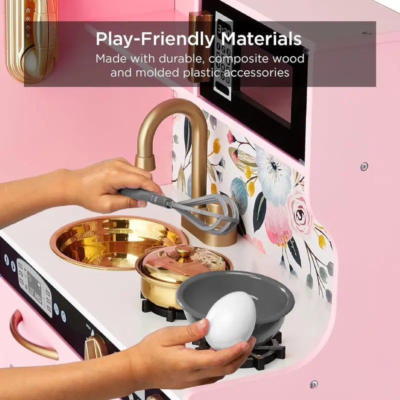 Wooden Pretend Play Kitchen Toy Set for Toddlers and Preschoolers