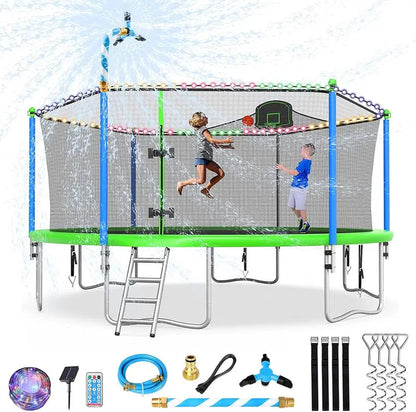 16-Foot Upgraded Trampoline with Enclosure Net and Adjustable Basketball Hoop