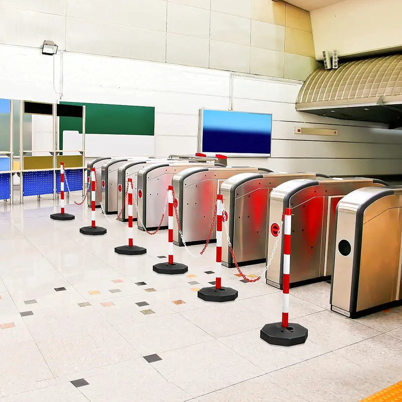 6-Pack Traffic Delineator Posts  Octagonal Base Cones with Fillable Weights and 5-Foot Linked Chains