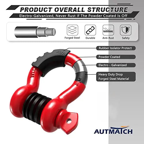 AUTMATCH Heavy-Duty D-Ring Shackle Set  3/4″ Steel Shackles, 41,887 lb Break Strength, Screw-Pin Design (2-Pack)