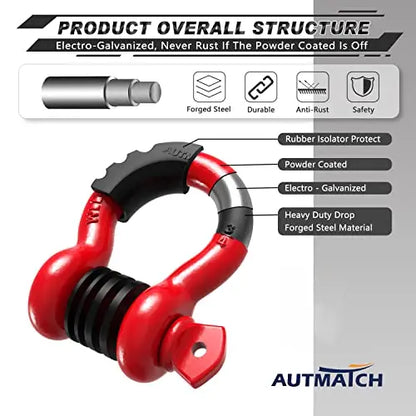 AUTMATCH Heavy-Duty D-Ring Shackle Set  3/4″ Steel Shackles, 41,887 lb Break Strength, Screw-Pin Design (2-Pack)