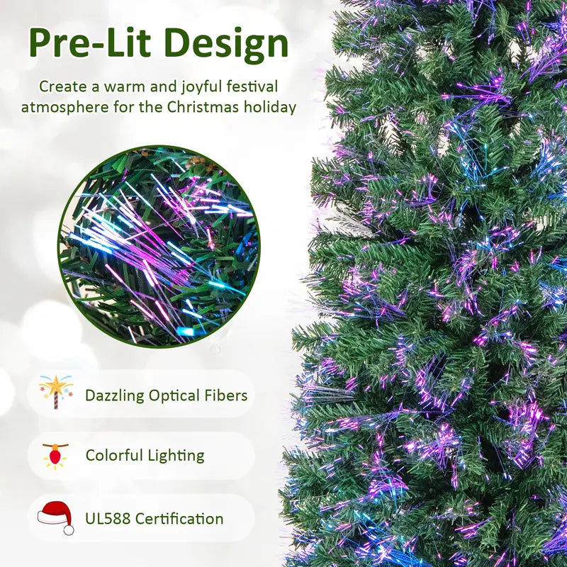 6-Foot or 7-Foot Fiber Optic Pencil-Style Christmas Tree for Compact Holiday Spaces