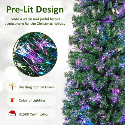 6-Foot or 7-Foot Fiber Optic Pencil-Style Christmas Tree for Compact Holiday Spaces