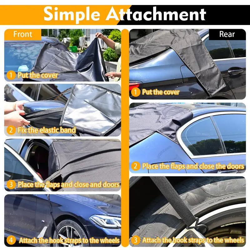 Heavy-Duty Windshield Snow Cover Set  600D Oxford Fabric Frost & Ice Protector for Front & Rear Windows