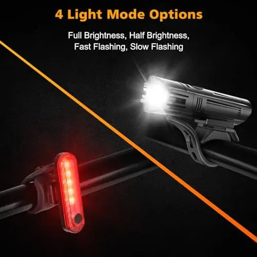 Ascher Ultra-Bright USB Rechargeable 4-Mode Bike Light Set  Powerful Front & Rear Lights for Cycling