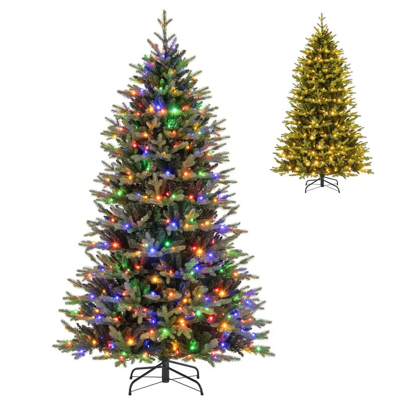 Full-Bodied 7-Foot Hinged Artificial Christmas Tree with 470 Warm White & Multi-LED Lights