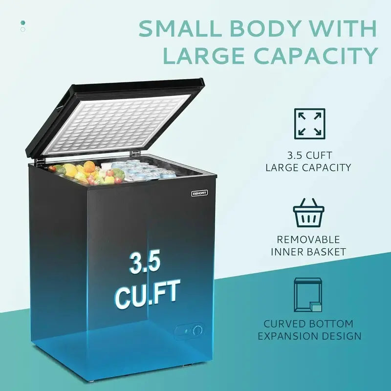 EUHOMY 3.5 Cu Ft Compact Chest Freezer with Removable Basket & 7-Level Thermostat