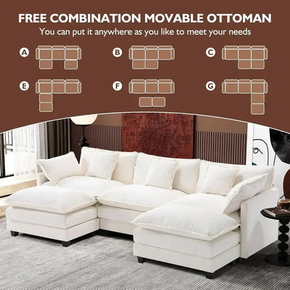 111.4-Inch L-Shaped Modular Cloud Sofa  Chenille 4-Seater with Ottoman & Deep Seat Design