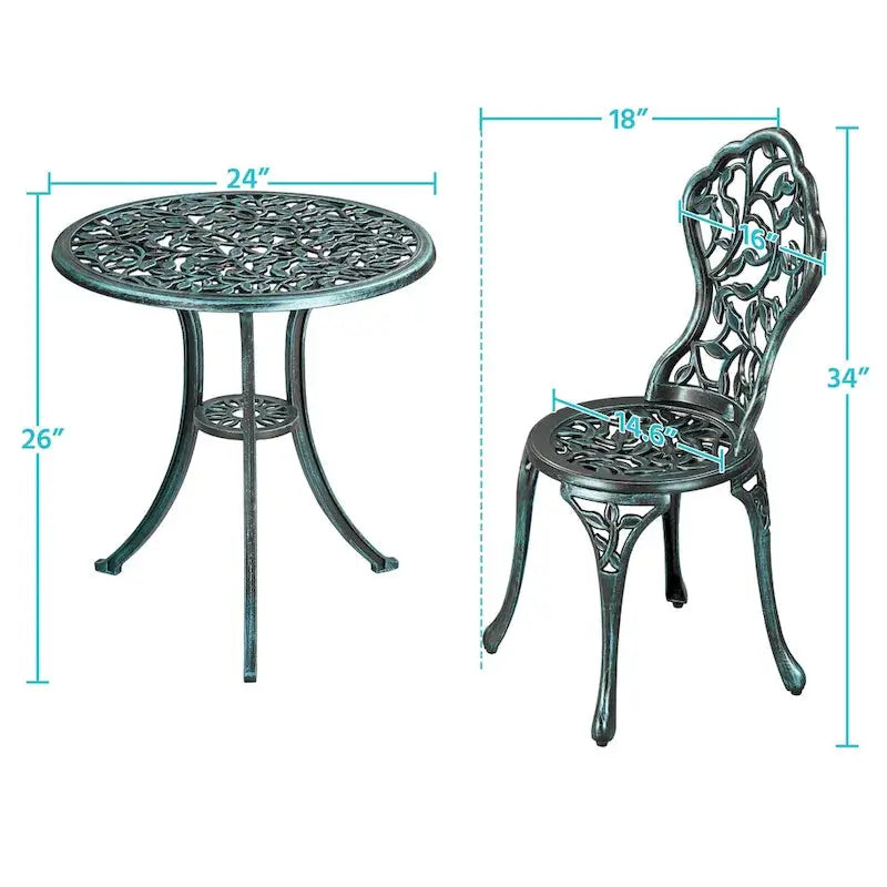 Yaheetech 3-Piece Aluminum Bistro Set  Antique-Finish Patio Chairs + Table