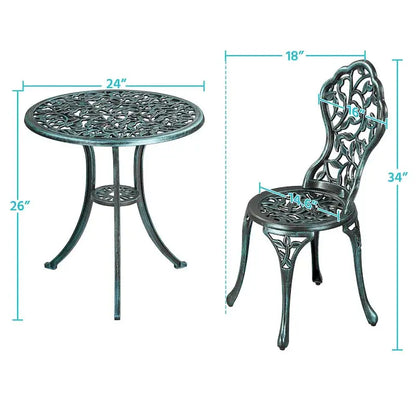 Yaheetech 3-Piece Aluminum Bistro Set  Antique-Finish Patio Chairs + Table