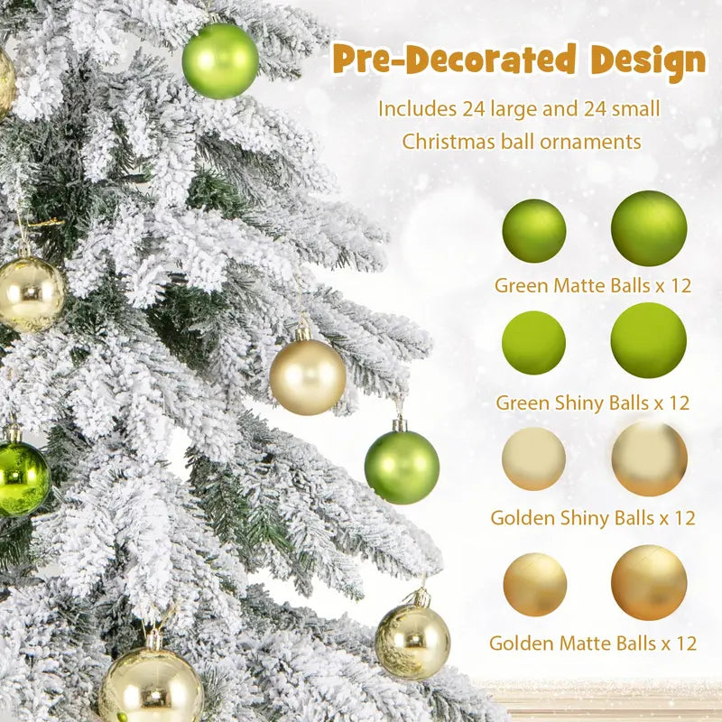 6-Foot Hinged Snow-Flocked Christmas Tree with 48 Ornaments and Potted Base