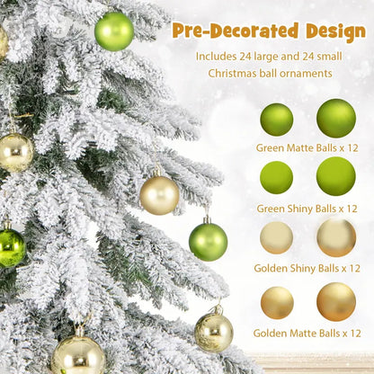 6-Foot Hinged Snow-Flocked Christmas Tree with 48 Ornaments and Potted Base