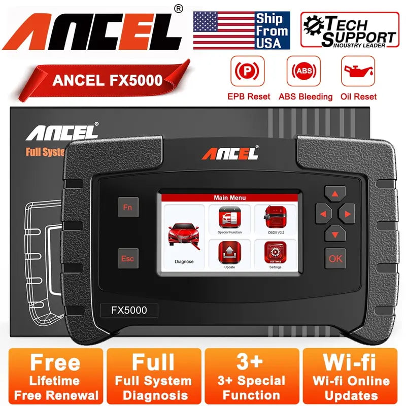 ANCEL FX5000 OBD2 Scanner  All Systems Diagnostics, ABS Bleeding, EPB & Oil Reset, 10 Modes, Lifetime Updates