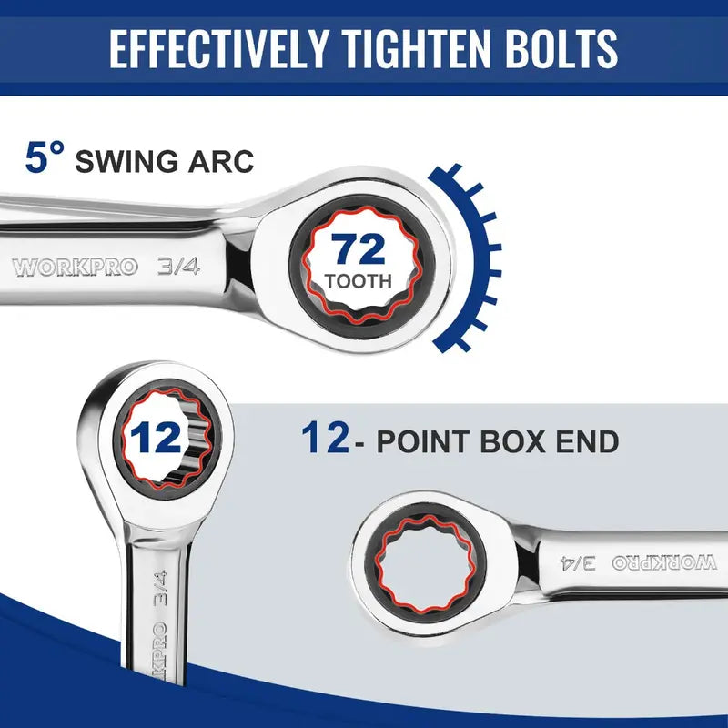 WORKPRO 14-Piece Ratcheting Stubby Combination Wrench Set