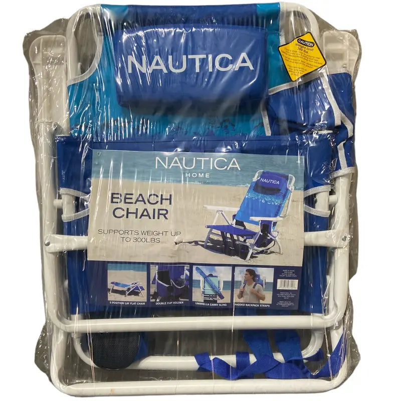 Nautica Portable Beach Chair, Double Cup Holder, Padded Straps ( Island Stripe)