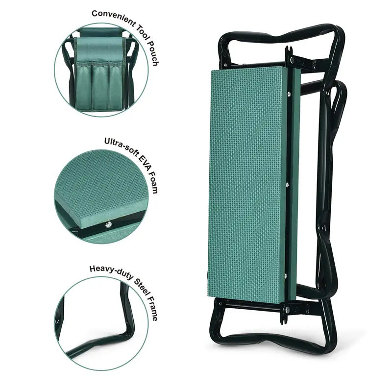 Portable Garden Kneeler & Seat  Foldable Stool with EVA Foam Cushion and Dual Tool Pouches