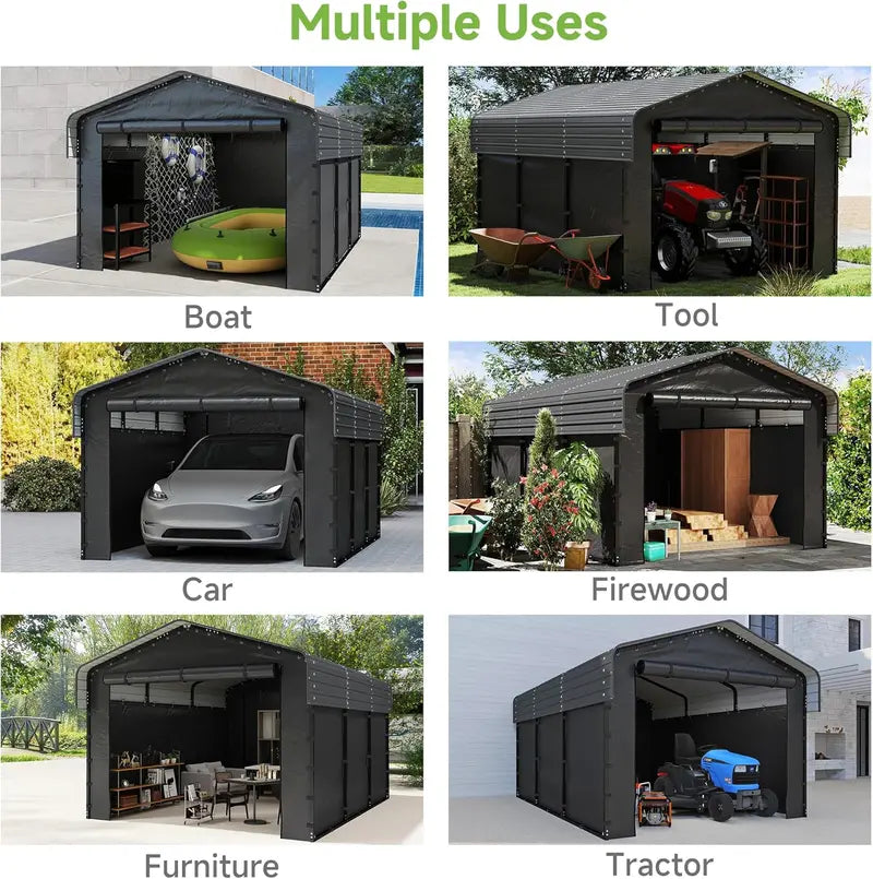10 ft x 15 ft Reinforced Metal Carport  Weather-Resistant Outdoor Garage or Shade Structure