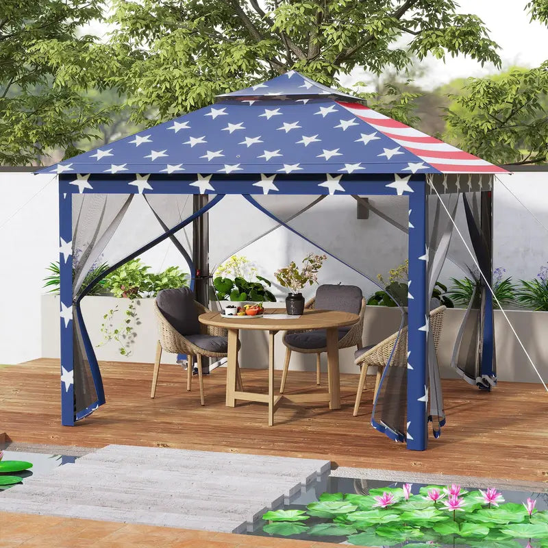 11′ x 11′ Pop-Up Gazebo with Mesh Sidewalls  Vented Canopy, Drainage Holes