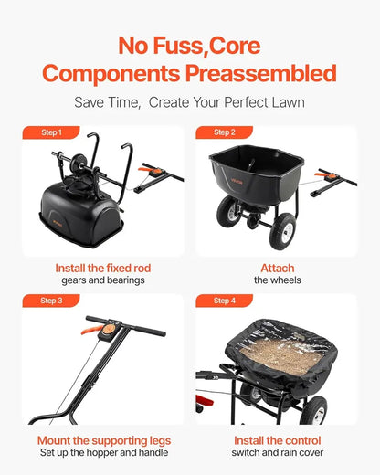 60-Lb Walk-Behind Broadcast Spreader  All-Terrain Push Spreader with 10″ Pneumatic Tires & Adjustable Spread Width