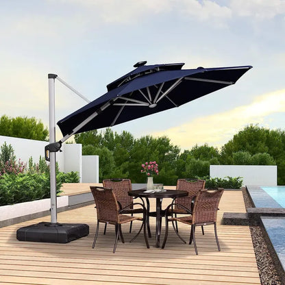 12-Foot Solar-Powered LED Cantilever Patio Umbrella  Wind-Resistant Round Outdoor Parasol with Built-in Lights