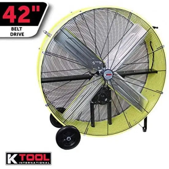 K Tool International 42-Inch Belt-Drive Drum Fan  Industrial 2-Speed with Safety Yellow Housing