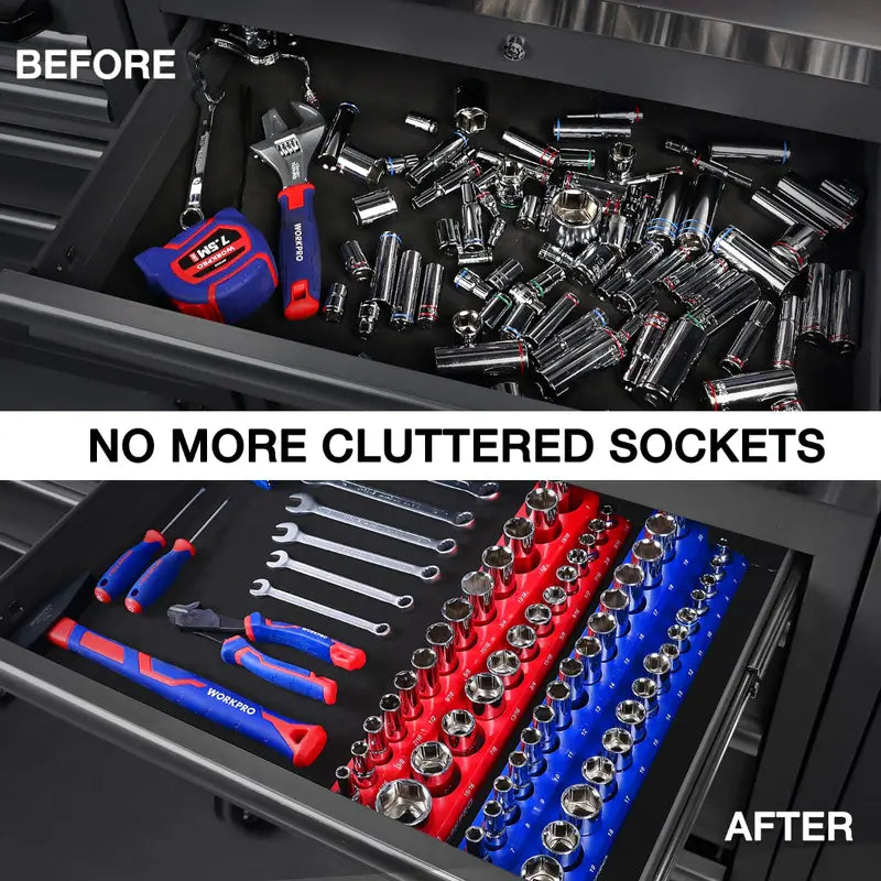 WORKPRO Magnetic Socket Organizer Set: 1/4″, 3/8″, and 1/2″ Drive Sizes