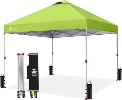 CROWN SHADES 10′ x 10′ Beach Canopy Tent: One-Push Deployment, Silver-Coated UV-Reflective Top, Three-Height Adjustment, and Sandbag Stability System