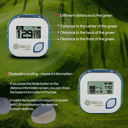 GOLFBUDDY Voice 2S+ Clip-On GPS Rangefinder, Slope Mode, 40,000 Courses, 18-Hour Battery, Blue