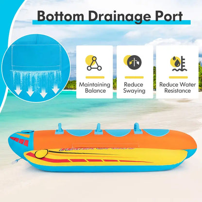 Three-Passenger Banana Towable Tube  EVA-Padded Seats for Boating and Water Sports