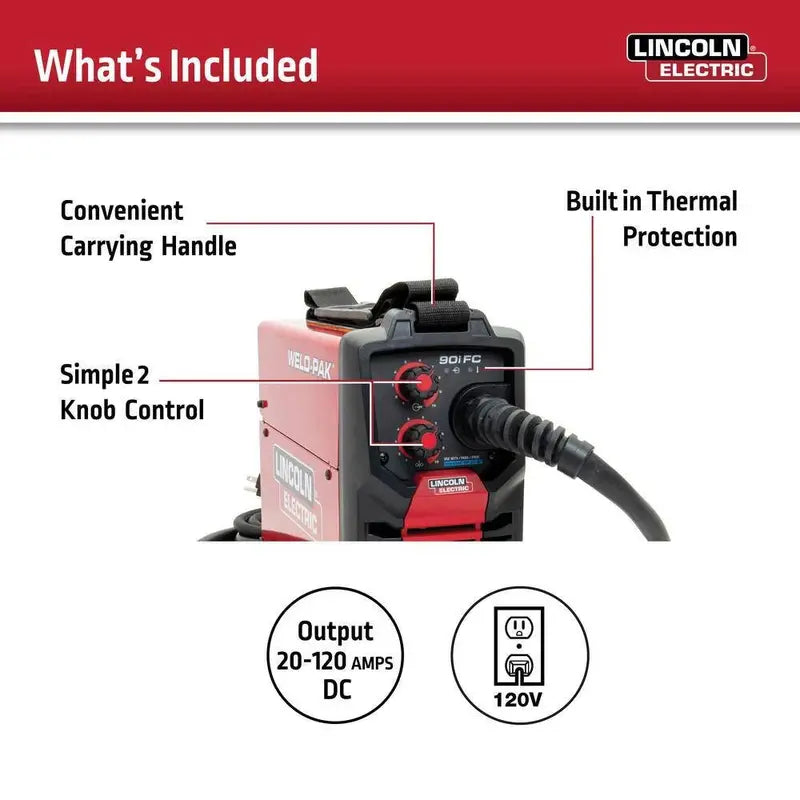 Lincoln Electric Weld-Pak 90i FC Flux-Cored Wire Feeder Welder  Gasless 115V MIG Welder for DIY and Light Industrial Use