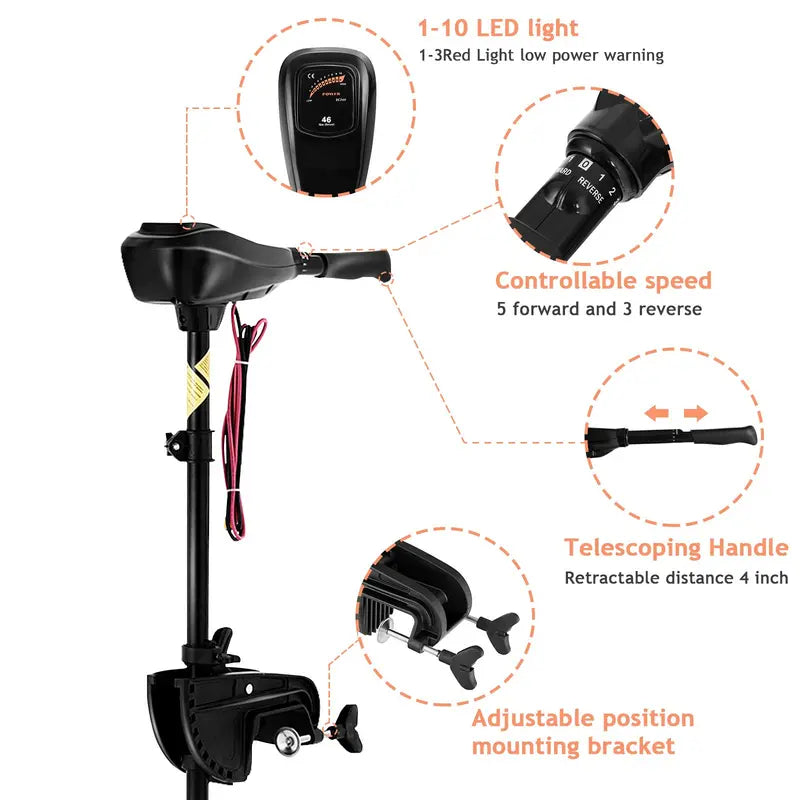 8-Speed Electric Trolling Motor with Adjustable Telescopic Handle for Boats