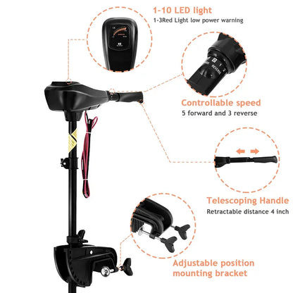 8-Speed Electric Trolling Motor with Adjustable Telescopic Handle for Boats
