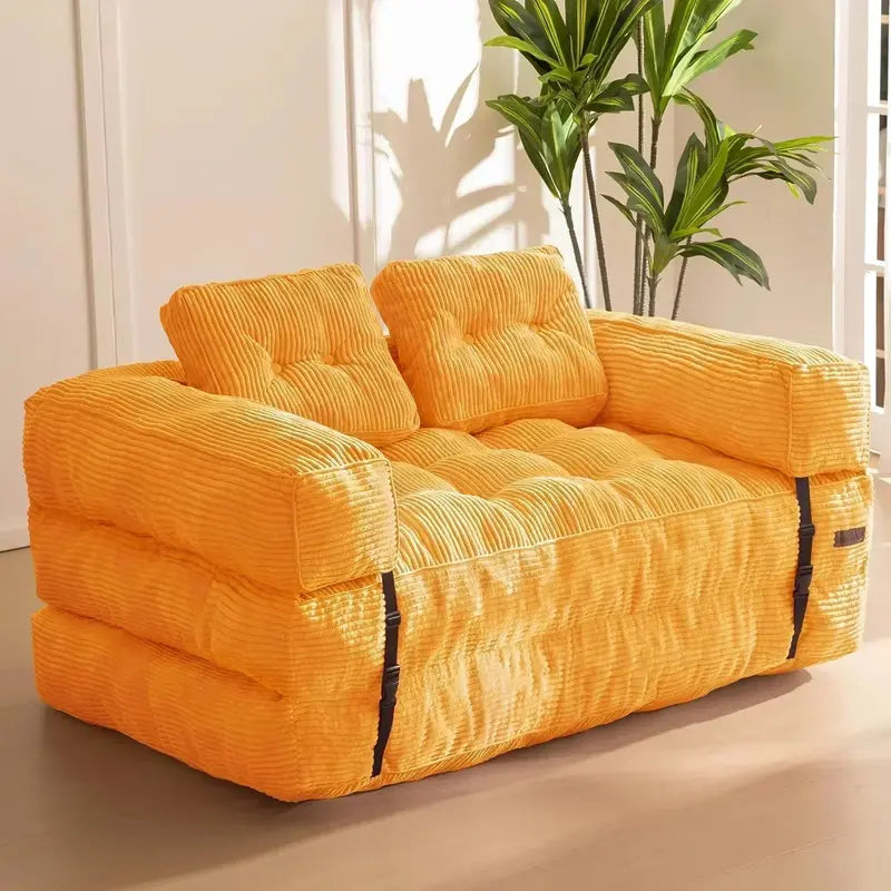 L-Shaped Folding Sofa Bed  Convertible Living Room Lounger with Armrests & Pillows