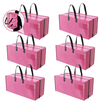 WORKPRO 6-Pack Extra-Large Moving & Storage Tote Bags  Zippered, Backpack Straps, Pink Ribbon