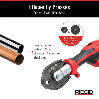 RIDGID RP 115 Mini Press Tool Kit for 1/2 in.  3/4 in. Copper &amp; Stainless Fittings with 12V Li-Ion Battery (Includes 6 Items) 72553